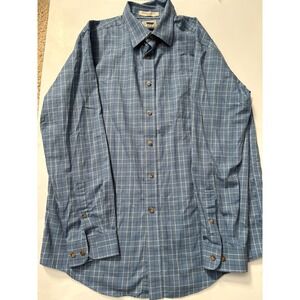 LL Bean‎ Wrinkle Resistant Trim Fit Button Down Shirt Blue Plaid Men's Large